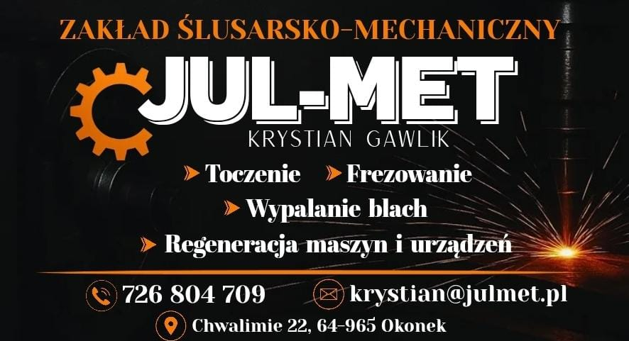 Zdjęcie na okładce dla ZŚM "JUL-MET" Krystian Gawlik • Toczenie i Frezowanie Okonek Jastrowie Szczecinek Złotów